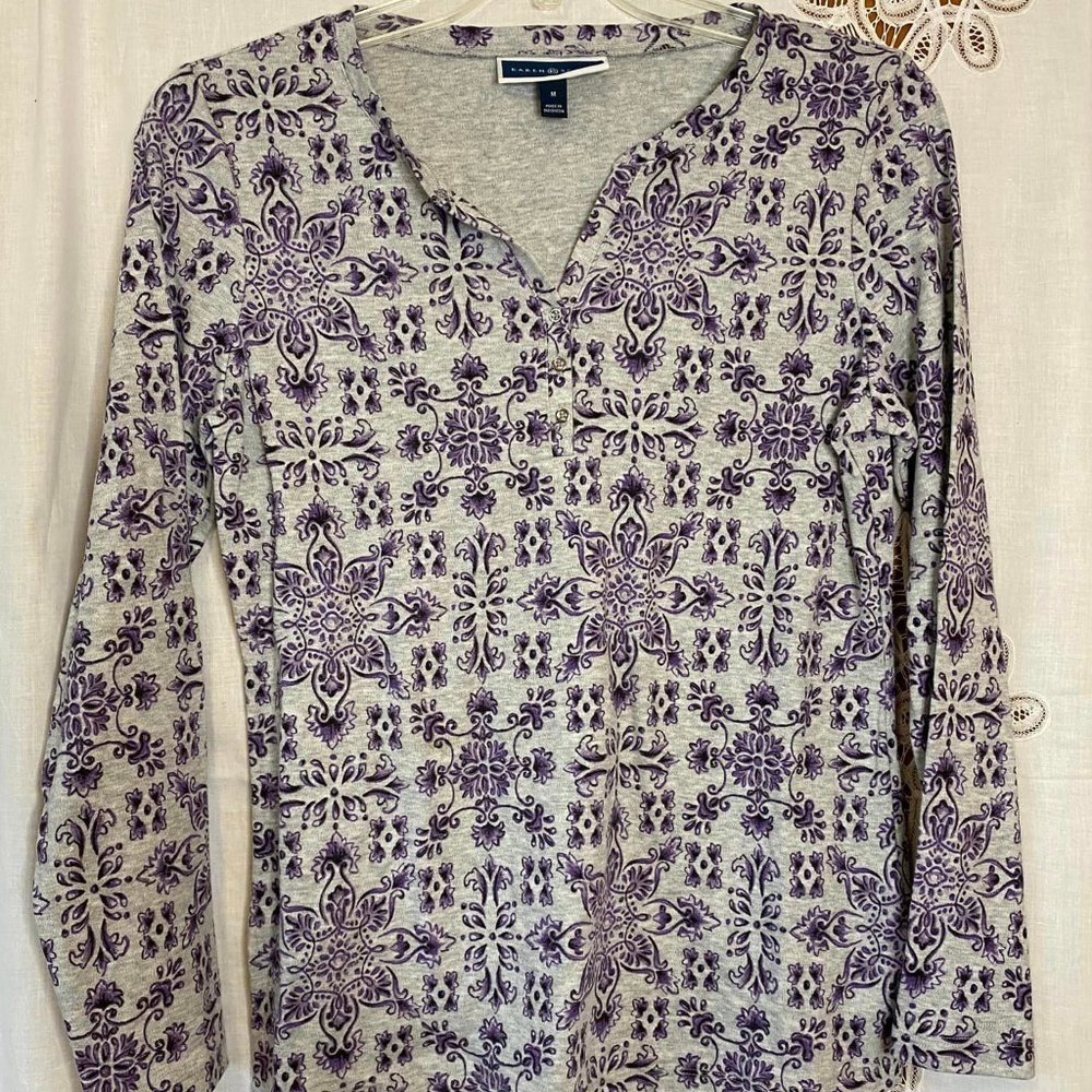 Karen Scott Purple Gray Long Sleeve Tee Size M
